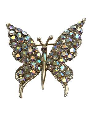 Pell Gold Tone AB Rhinestone Butterfly Brooch, Signed M66
